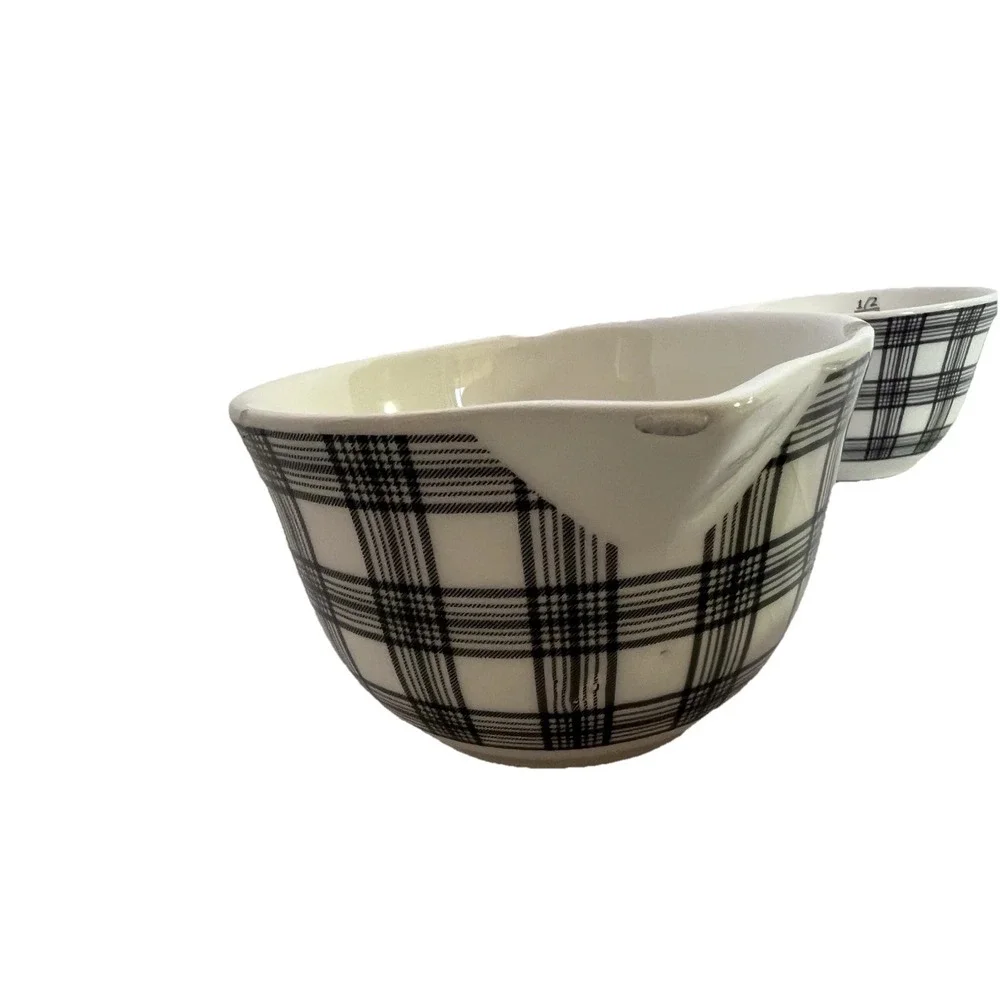 Robert Stanley Black & White Plaid 3 Set Measuring Cups 1/2‎ Cup 1/4 Cup 1/3 cup